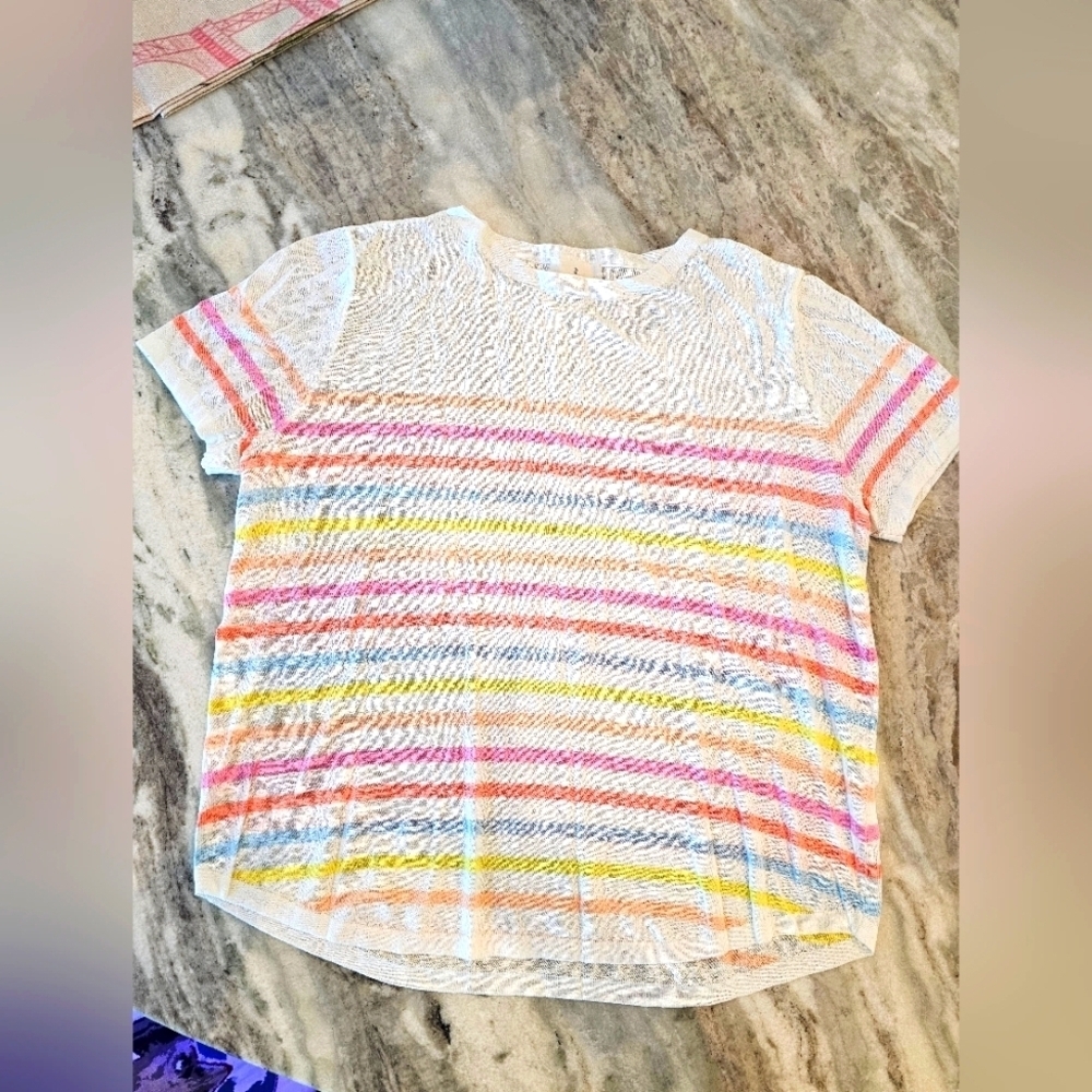 Thread and Supply Ina Daze Rainbow Stripe Knit Tee Women’s M Lightweight Sheer